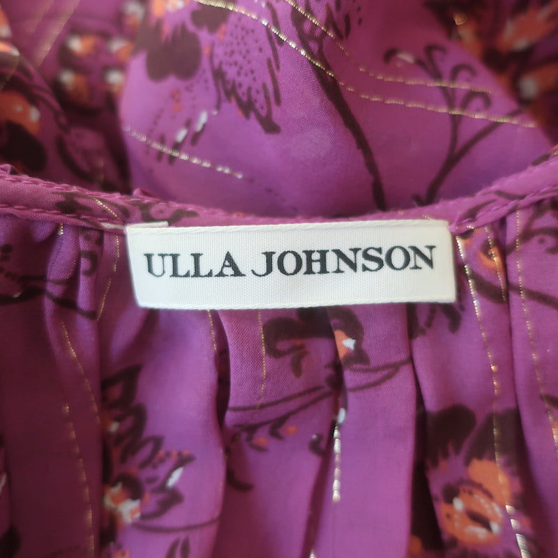 Ulla Johnson Coline Off the Shoulder Blouse Magenta Metallic Floral Print Size 0