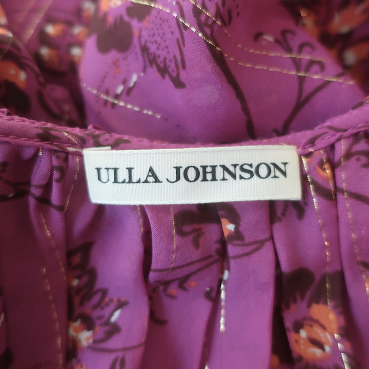 Ulla Johnson Coline Off the Shoulder Blouse Magenta Metallic Floral Print Size 0