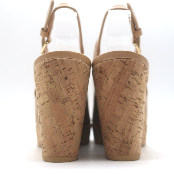 Stuart Weitzman Jean Cork Wedge Sandals Beige Size 8