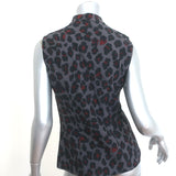 Christian Dior Zip-Front Blouse Gray Leopard Print Size US 6 Sleeveless Top