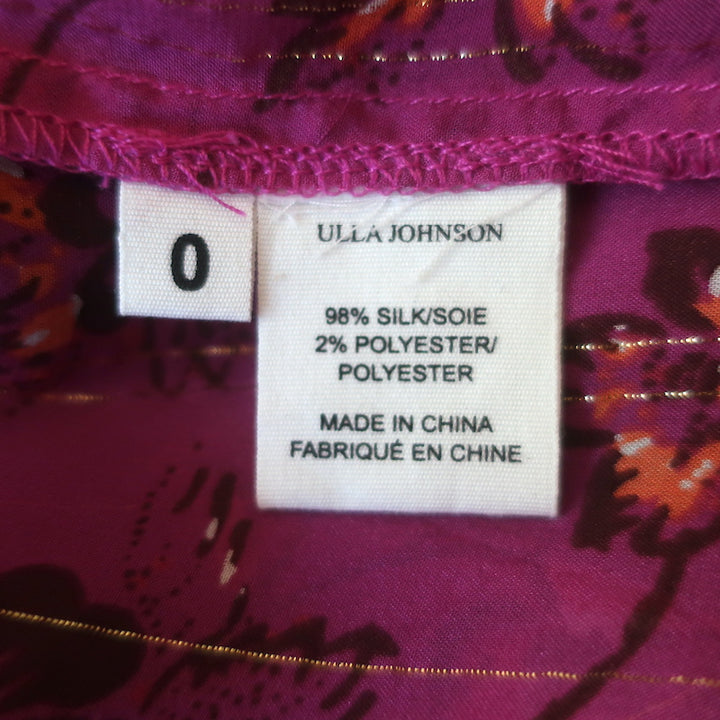 Ulla Johnson Coline Off the Shoulder Blouse Magenta Metallic Floral Print Size 0