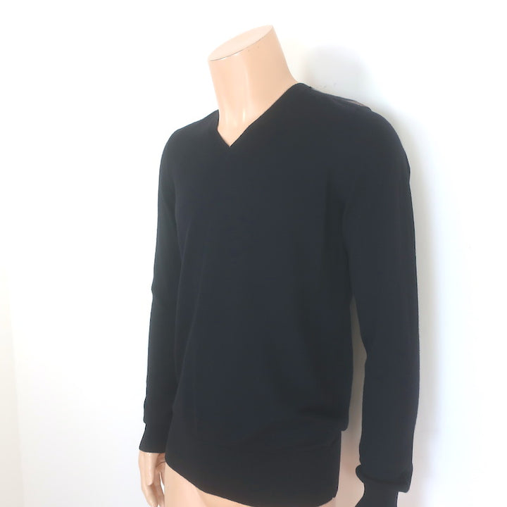 Burberry Brit Check-Trim V-Neck Sweater Black Cotton-Cashmere Size Medium NEW