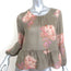 THE GREAT Peplum Blouse Taupe Floral Print Silk Size 0