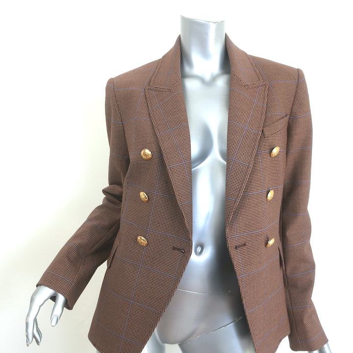 A.L.C. Chelsea Plaid Double Breasted Blazer Brown Stretch Wool Size 6