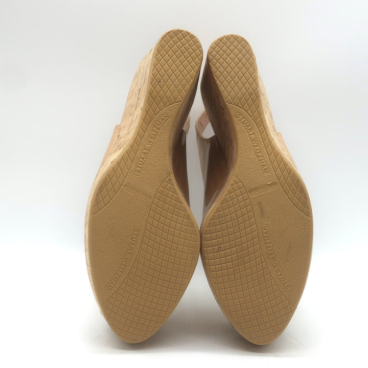 Stuart Weitzman Jean Cork Wedge Sandals Beige Size 8
