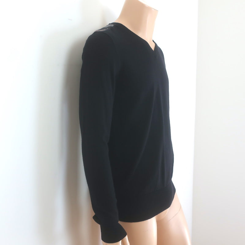 Burberry Brit Check-Trim V-Neck Sweater Black Cotton-Cashmere Size Medium NEW