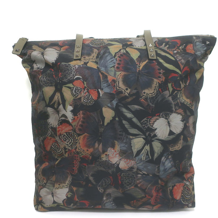 Valentino Camu Butterfly Rockstud Tote Olive/Multi Nylon Large Shoulder Bag NEW