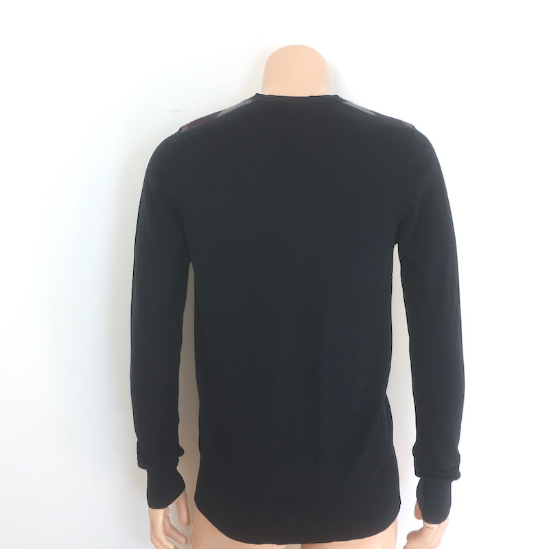Burberry Brit Check-Trim V-Neck Sweater Black Cotton-Cashmere Size Medium NEW