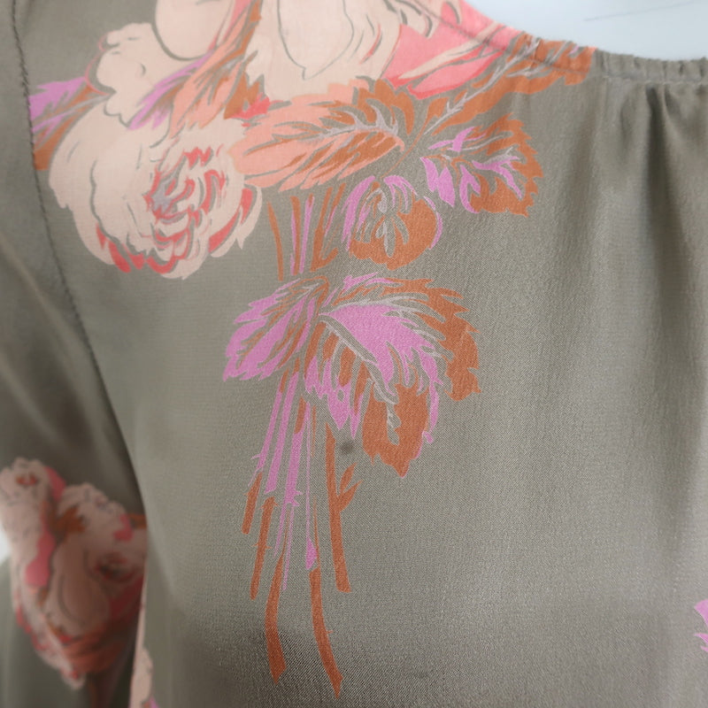 THE GREAT Peplum Blouse Taupe Floral Print Silk Size 0