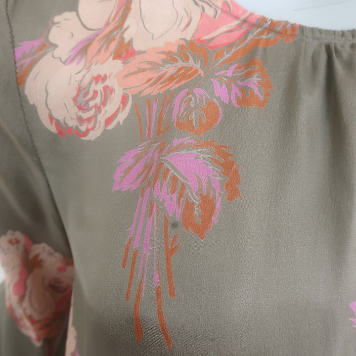 THE GREAT Peplum Blouse Taupe Floral Print Silk Size 0