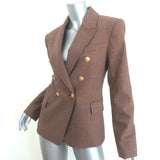 A.L.C. Chelsea Plaid Double Breasted Blazer Brown Stretch Wool Size 6