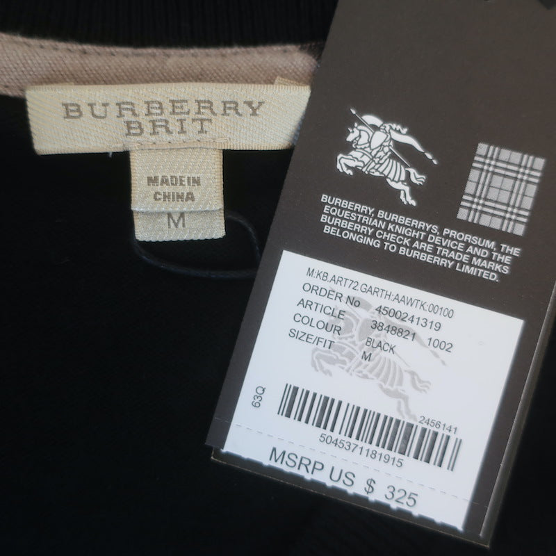 Burberry Brit Check-Trim V-Neck Sweater Black Cotton-Cashmere Size Medium NEW