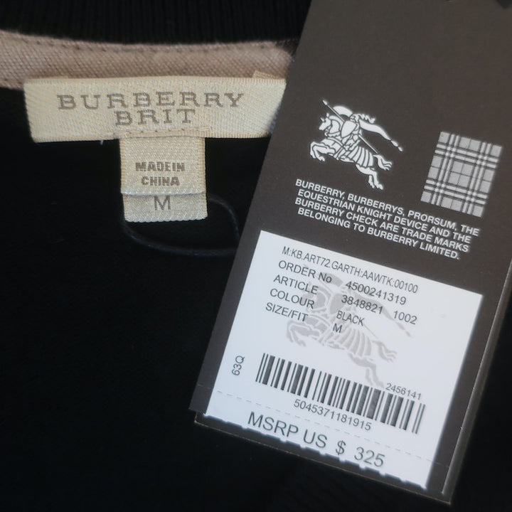 Burberry Brit Check-Trim V-Neck Sweater Black Cotton-Cashmere Size Medium NEW