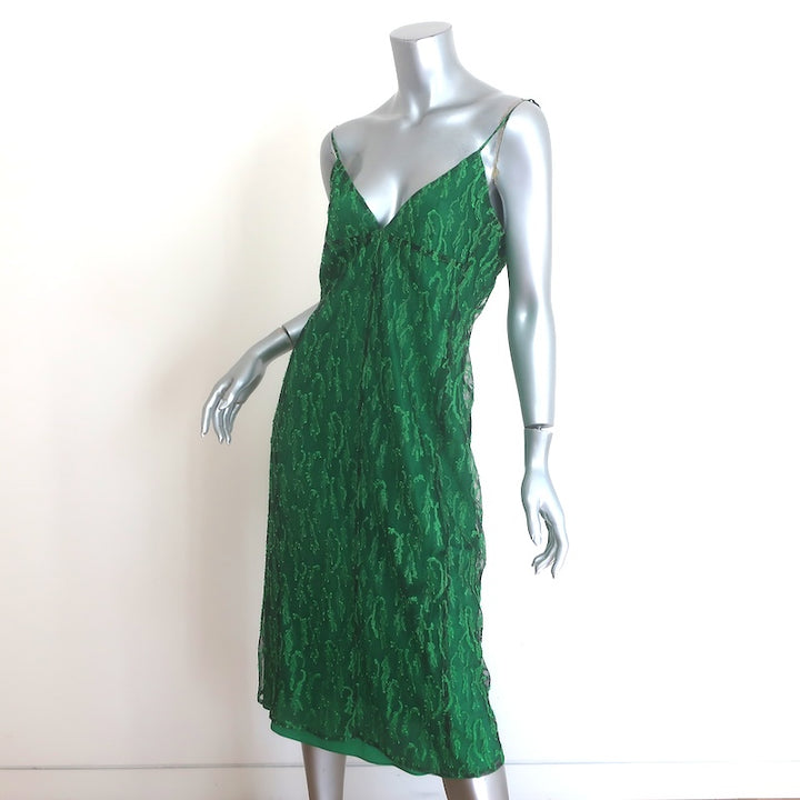 Victoria Beckham Fil Coupe Embroidered Mesh Midi Dress Green Size US 6