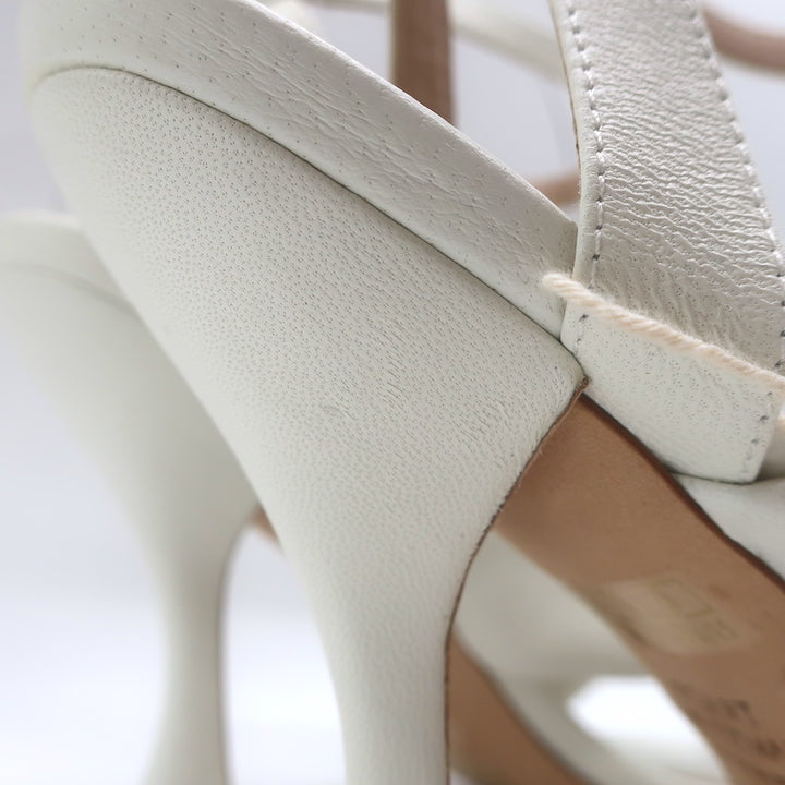 Stuart Weitzman Playa 100 Knotted Ankle Strap Sandals Cream Leather Size 8.5