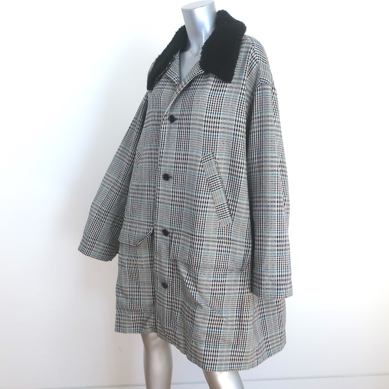 Alexandra Moura Shearling Collar Plaid Coat Gray Cotton-Blend Size Large