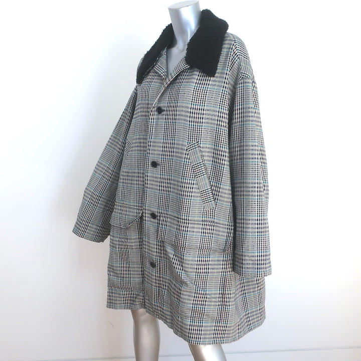 Alexandra Moura Shearling Collar Plaid Coat Gray Cotton-Blend Size Large