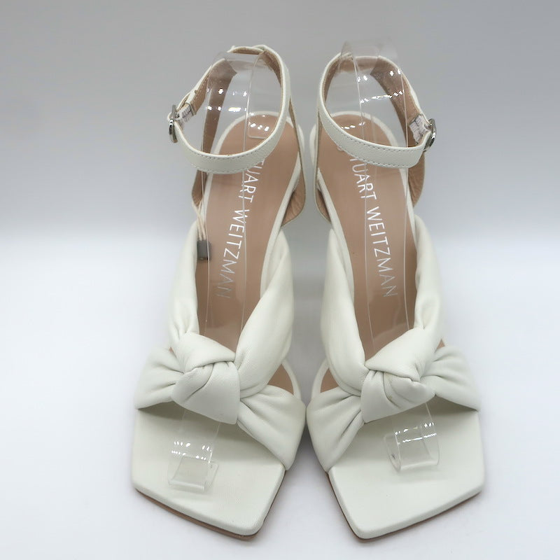 Stuart Weitzman Playa 100 Knotted Ankle Strap Sandals Cream Leather Size 8.5