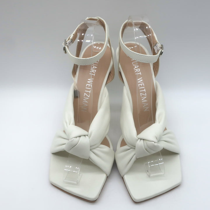 Stuart Weitzman Playa 100 Knotted Ankle Strap Sandals Cream Leather Size 8.5