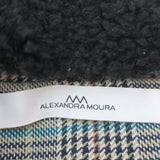 Alexandra Moura Shearling Collar Plaid Coat Gray Cotton-Blend Size Large
