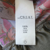 THE GREAT Peplum Blouse Taupe Floral Print Silk Size 0