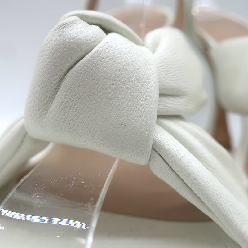 Stuart Weitzman Playa 100 Knotted Ankle Strap Sandals Cream Leather Size 8.5