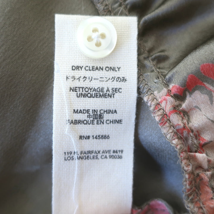 THE GREAT Peplum Blouse Taupe Floral Print Silk Size 0