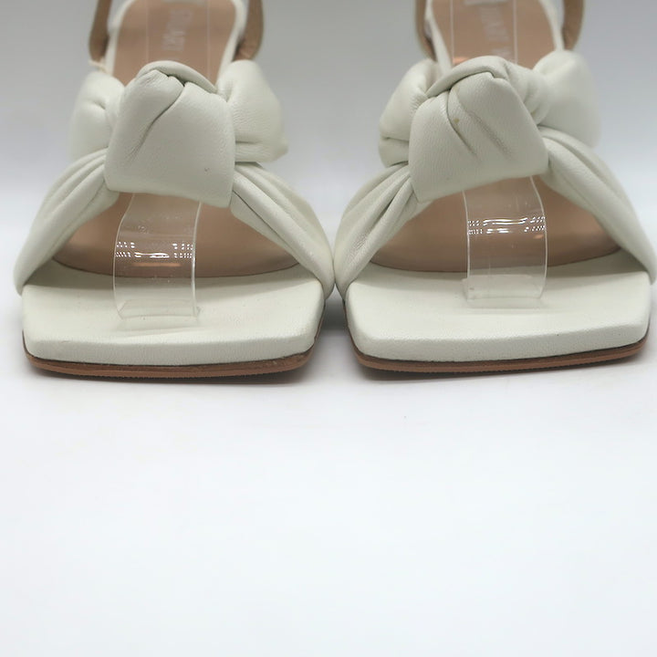 Stuart Weitzman Playa 100 Knotted Ankle Strap Sandals Cream Leather Size 8.5