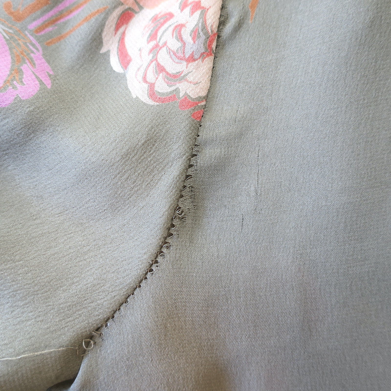 THE GREAT Peplum Blouse Taupe Floral Print Silk Size 0