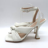 Stuart Weitzman Playa 100 Knotted Ankle Strap Sandals Cream Leather Size 8.5
