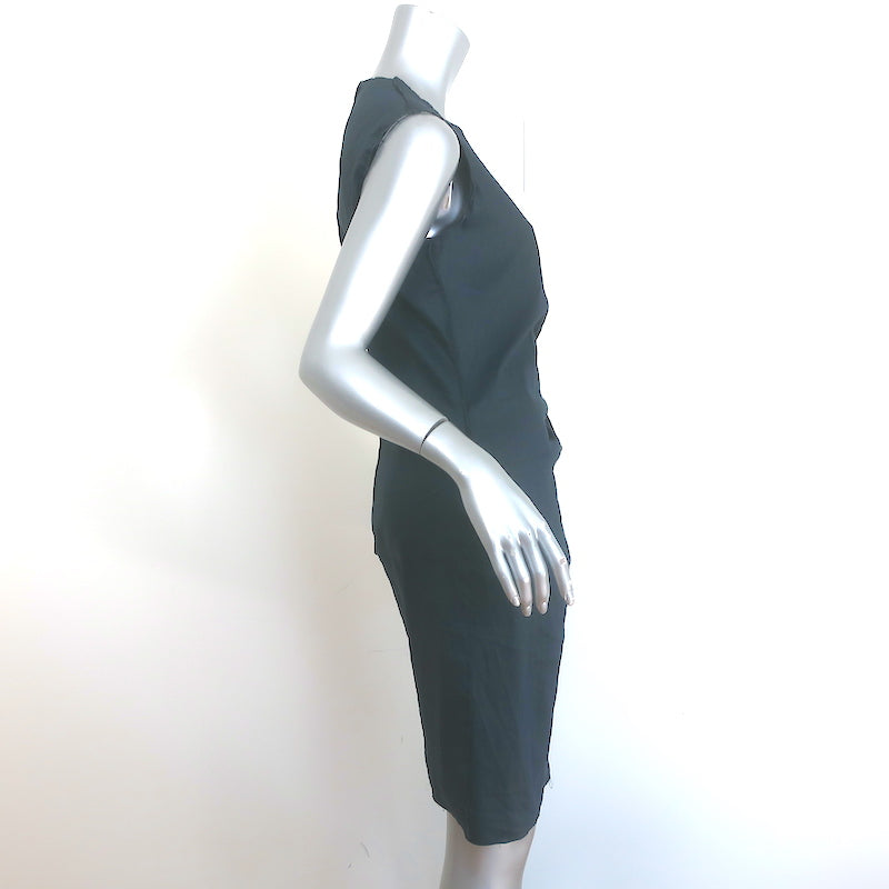 Lanvin Bow Dress Navy Stretch Linen Size 40 Sleeveless Sheath