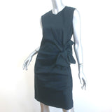 Lanvin Bow Dress Navy Stretch Linen Size 40 Sleeveless Sheath