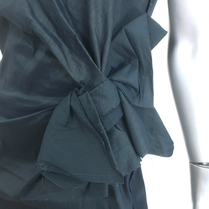 Lanvin Bow Dress Navy Stretch Linen Size 40 Sleeveless Sheath
