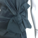 Lanvin Bow Dress Navy Stretch Linen Size 40 Sleeveless Sheath