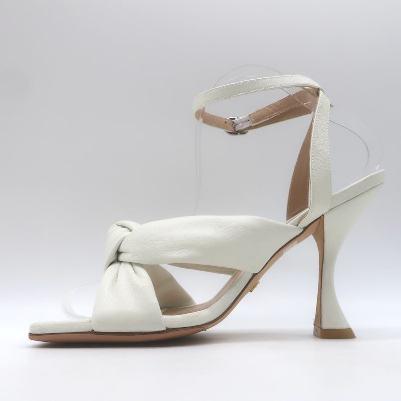 Stuart Weitzman Playa 100 Knotted Ankle Strap Sandals Cream Leather Size 8.5