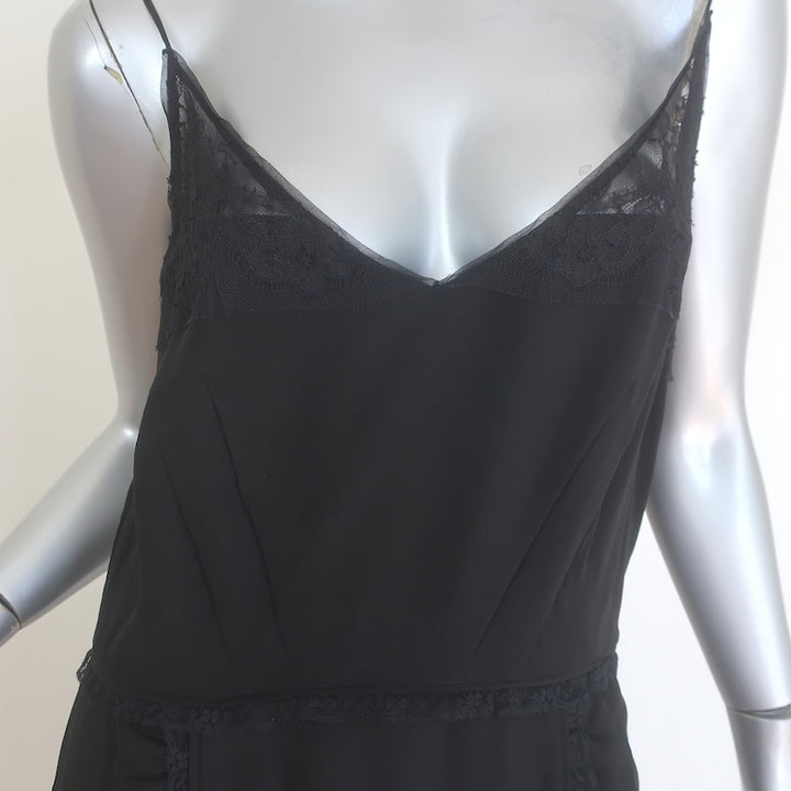 Prada Ruffled Lace-Trim Midi Slip Dress Black Silk Size 44/ US 8
