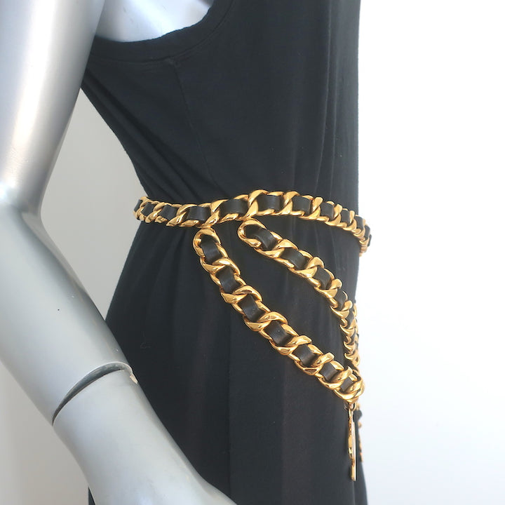 Vintage Chanel 1990 Jumbo CC Triple Draped Leather &amp; Chain Belt Gold/Black