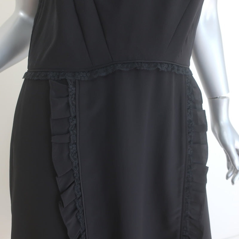 Prada Ruffled Lace-Trim Midi Slip Dress Black Silk Size 44/ US 8