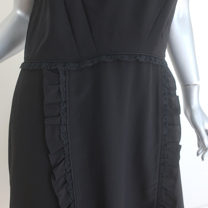 Prada Ruffled Lace-Trim Midi Slip Dress Black Silk Size 44/ US 8