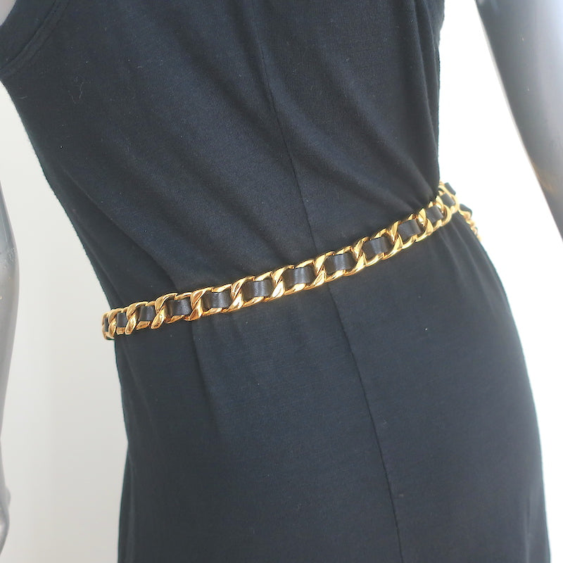 Vintage Chanel 1990 Jumbo CC Triple Draped Leather & Chain Belt Gold/B Celebrity Owned Vintage Chanel 1990 Jumbo CC Triple Draped Leather & Chain Belt Gold/B Celebrity Owned
