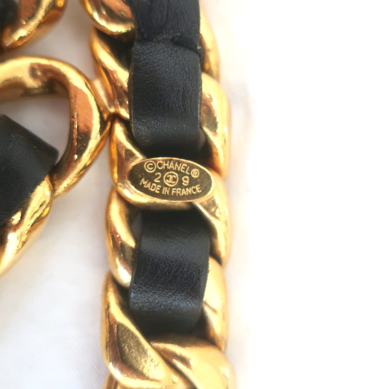 Vintage Chanel 1990 Jumbo CC Triple Draped Leather &amp; Chain Belt Gold/Black
