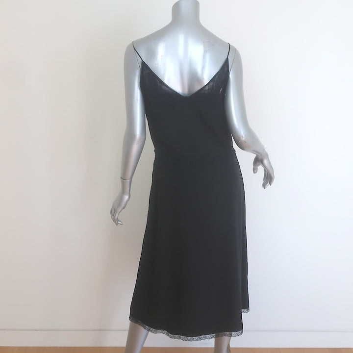 Prada Ruffled Lace-Trim Midi Slip Dress Black Silk Size 44/ US 8