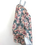 Ba&sh Baia Blouse Turquoise/Pink Floral Print Chiffon Size 0 Long Sleeve Top NEW