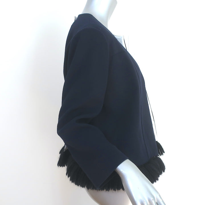 Marni Fringed Open-Front Jacket Navy Stretch Wool Size 44