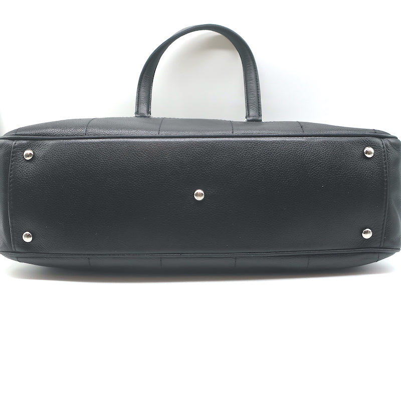 Chanel Square Stitch CC Boston Bag Black Quilted Leather Large Shoulder Bag
