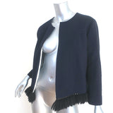 Marni Fringed Open-Front Jacket Navy Stretch Wool Size 44