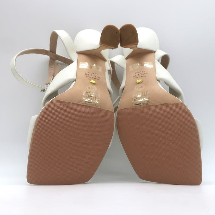 Stuart Weitzman Playa 100 Knotted Ankle Strap Sandals Cream Leather Size 8.5