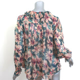 Ba&sh Baia Blouse Turquoise/Pink Floral Print Chiffon Size 0 Long Sleeve Top NEW