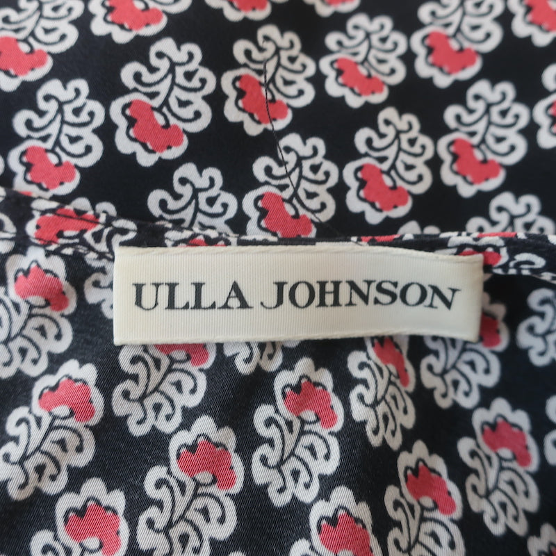 Ulla Johnson Midi Dress Oona Dark Indian Floral Print Smocked Silk Size 0