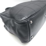 Chanel Square Stitch CC Boston Bag Black Quilted Leather Large Shoulder Bag